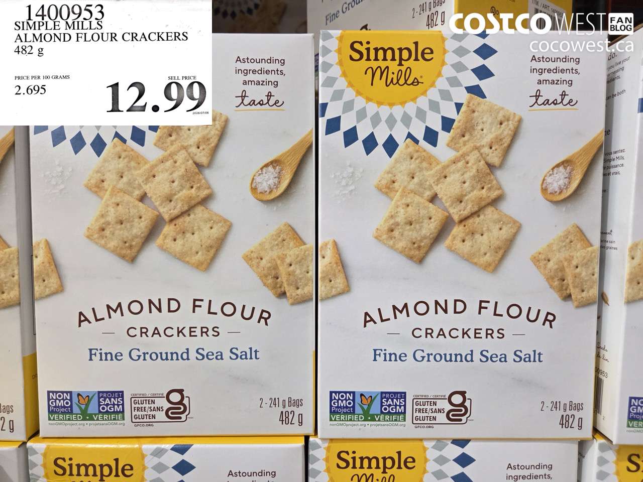 1400953 SIMPLE MILLS ALMOND FLOUR CRACKERS 482 G $12.99
