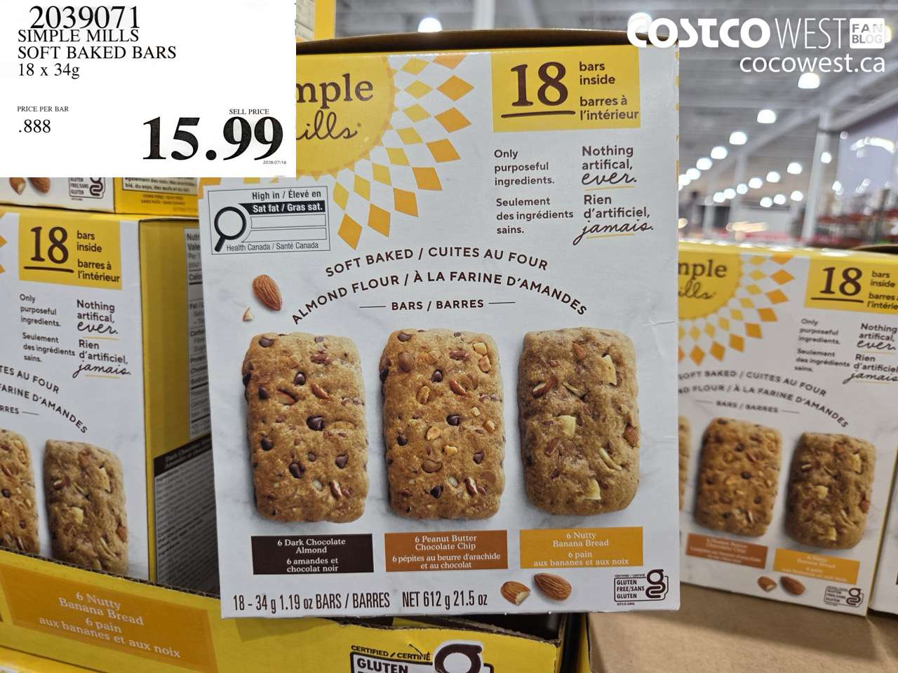 2039071 SIMPLE MILLS SOFT BAKED BARS 18 X 34G $15.99