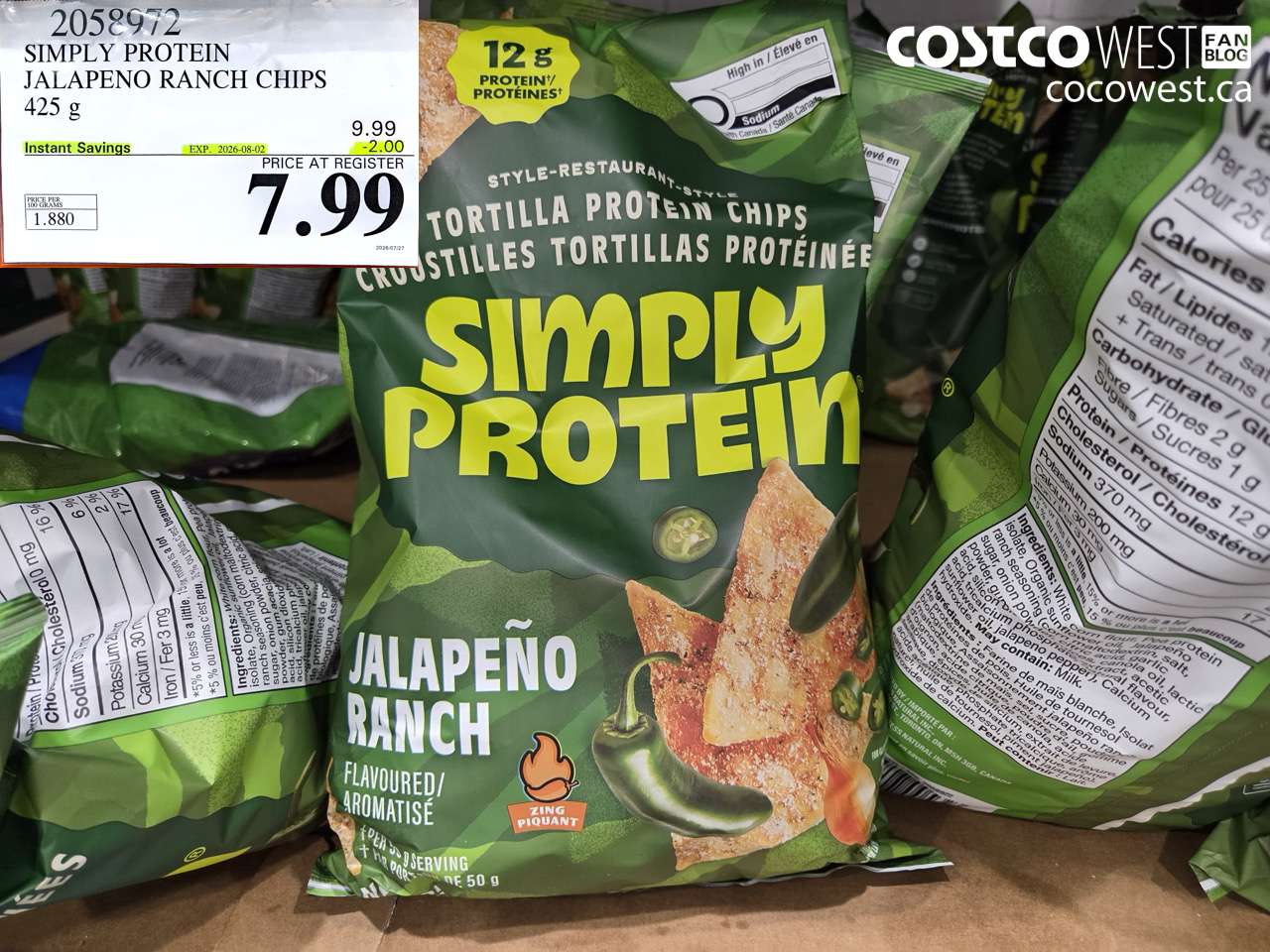 2058972 SIMPLY PROTEIN JALAPENO RANCH CHIPS 425 G ($2.00 INSTANT SAVINGS EXPIRES ON 2026-08-02) $7.99