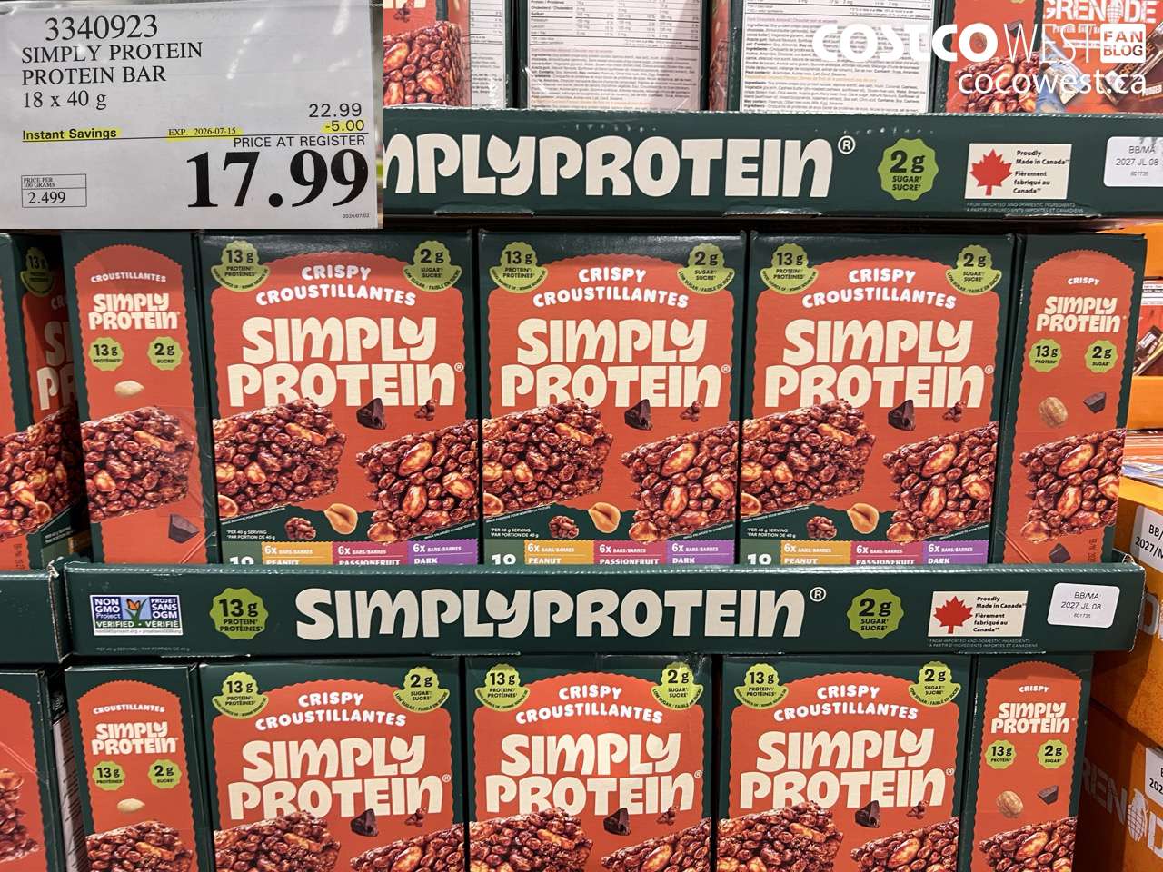 3340923 SIMPLY PROTEIN PROTEIN BAR 18 X 40 G ($5.00 INSTANT SAVINGS EXPIRES ON 2026-07-15) $17.99