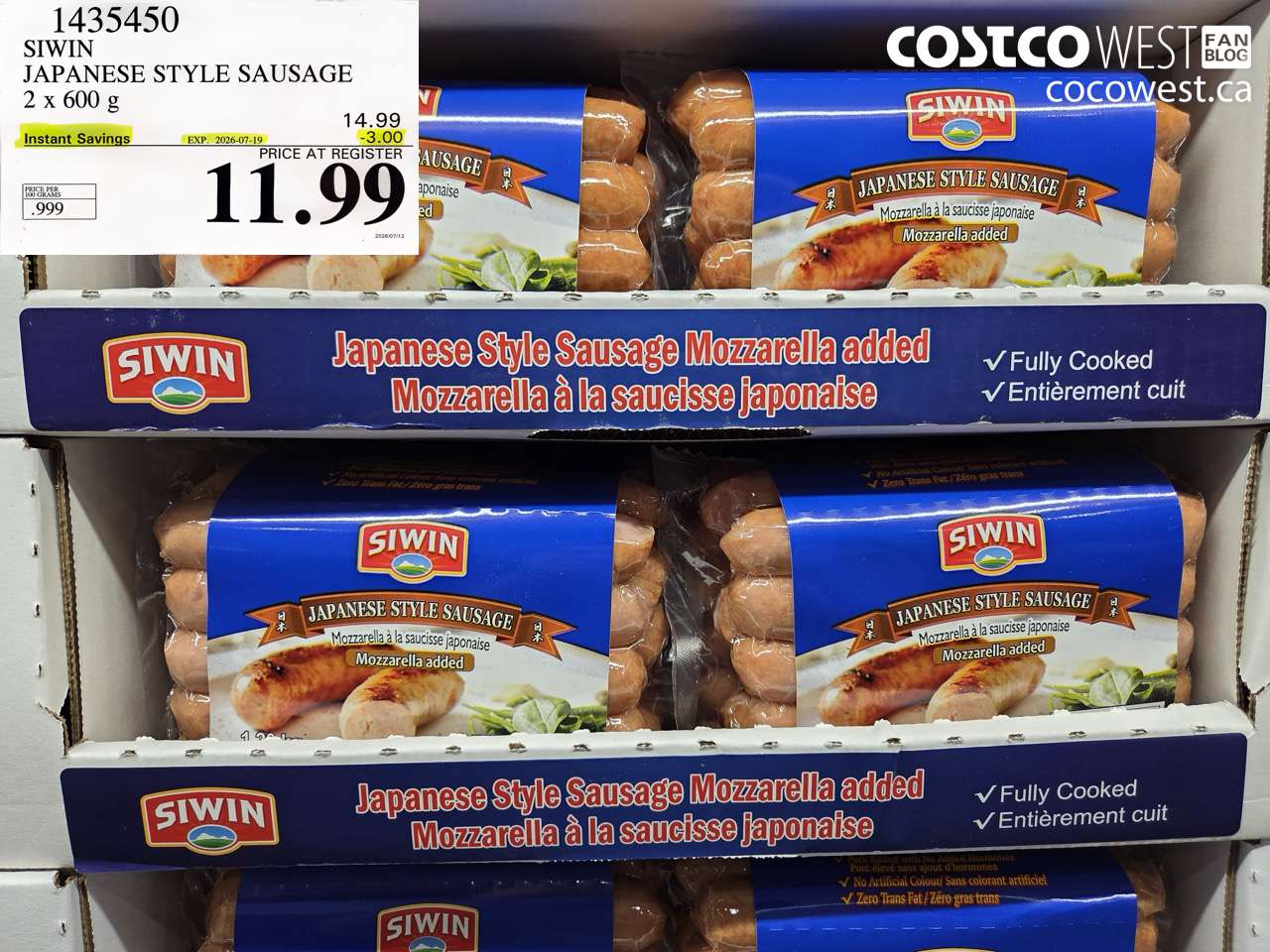 1435450 SIWIN JAPANESE STYLE SAUSAGE 2 X 600 G ($3.00 INSTANT SAVINGS EXPIRES ON 2026-07-19) $11.99