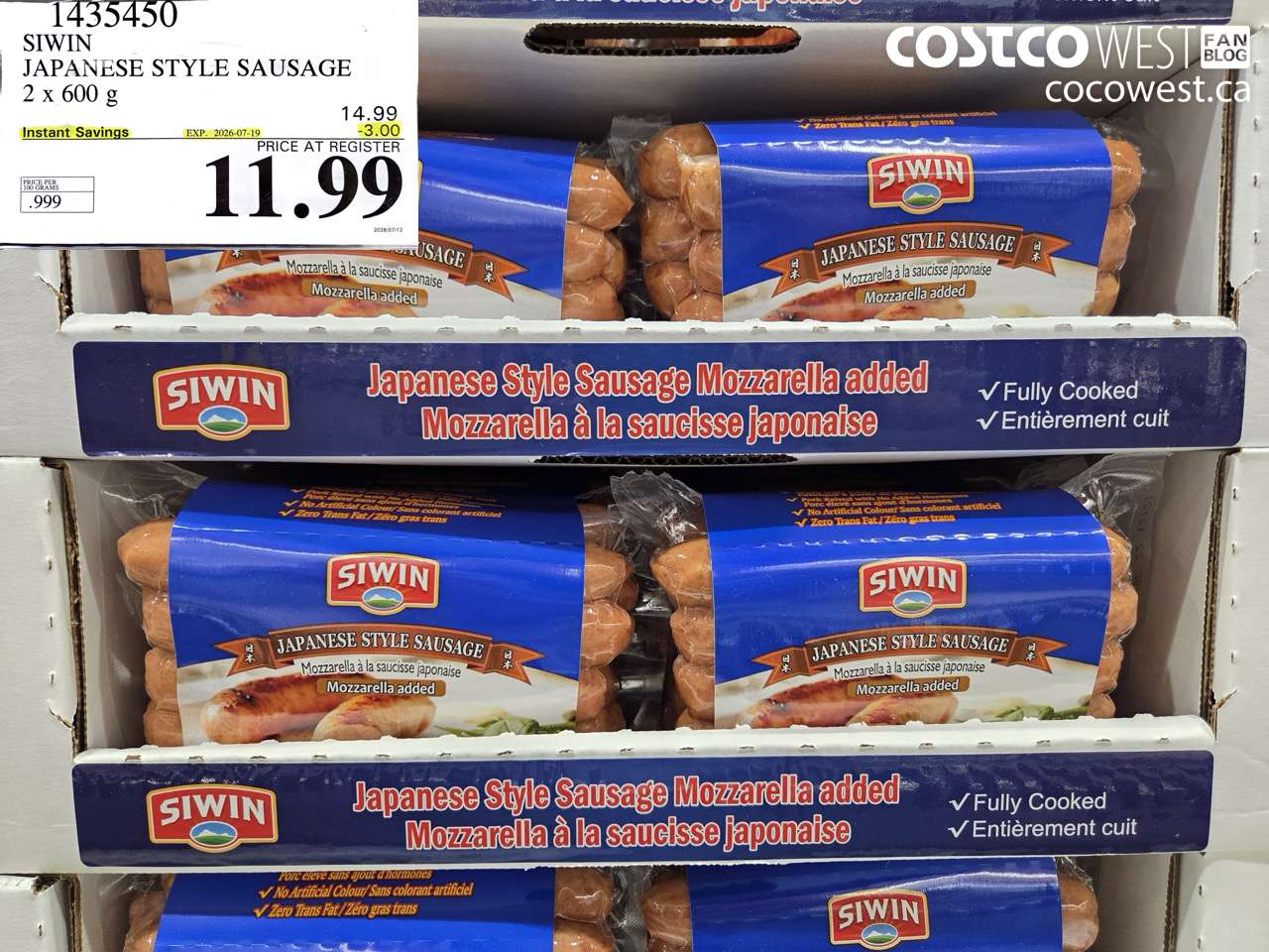 1435450 SIWIN JAPANESE STYLE SAUSAGE 2 X 600 G ($3.00 INSTANT SAVINGS EXPIRES ON 2026-07-19) $11.99