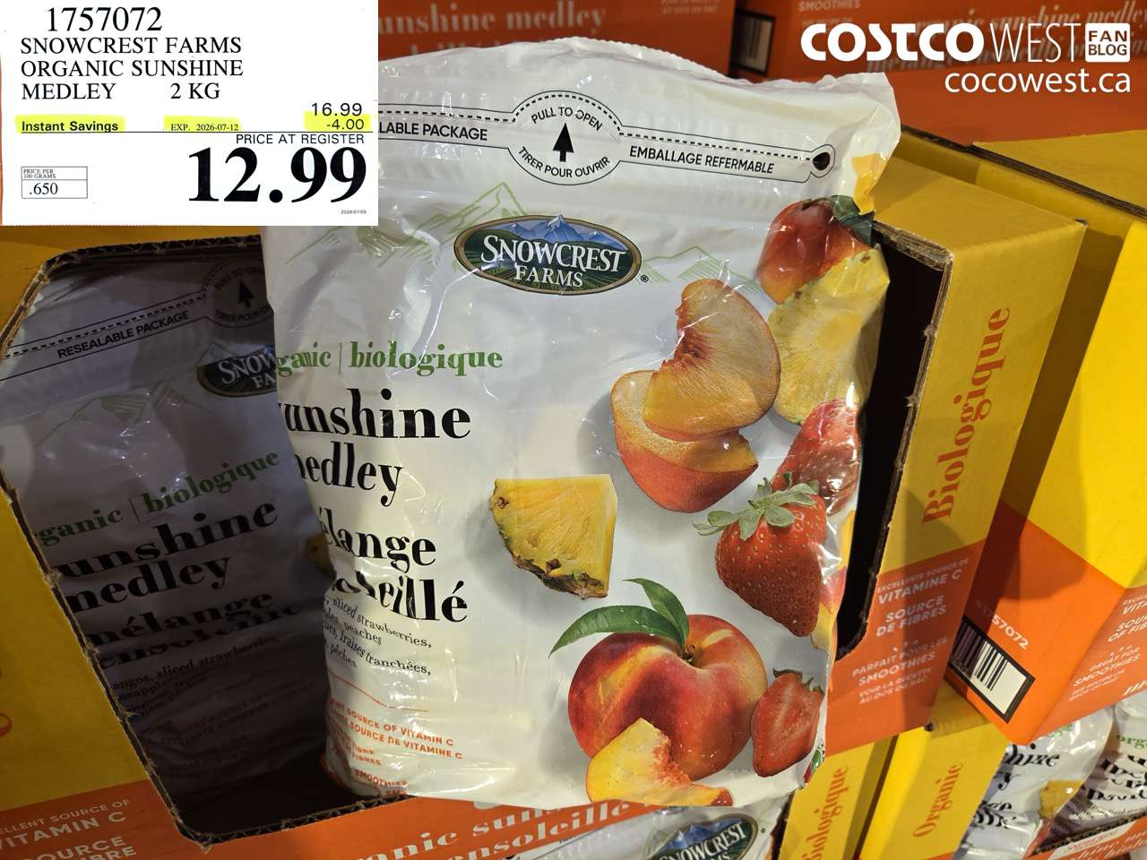 1757072 SNOWCREST FARMS ORGANIC SUNSHINE MEDLEY 2 KG ($4.00 INSTANT SAVINGS EXPIRES ON 2026-07-12) $12.99