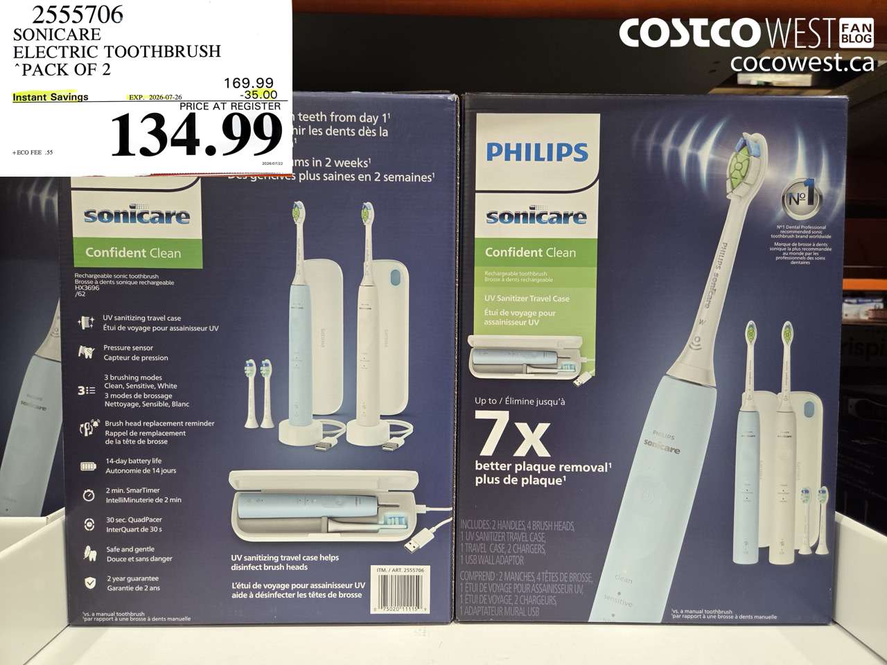 2555706 SONICARE ELECTRIC TOOTHBRUSH PACK OF 2 ($35.00 INSTANT SAVINGS EXPIRES ON 2026-07-26) $134.99