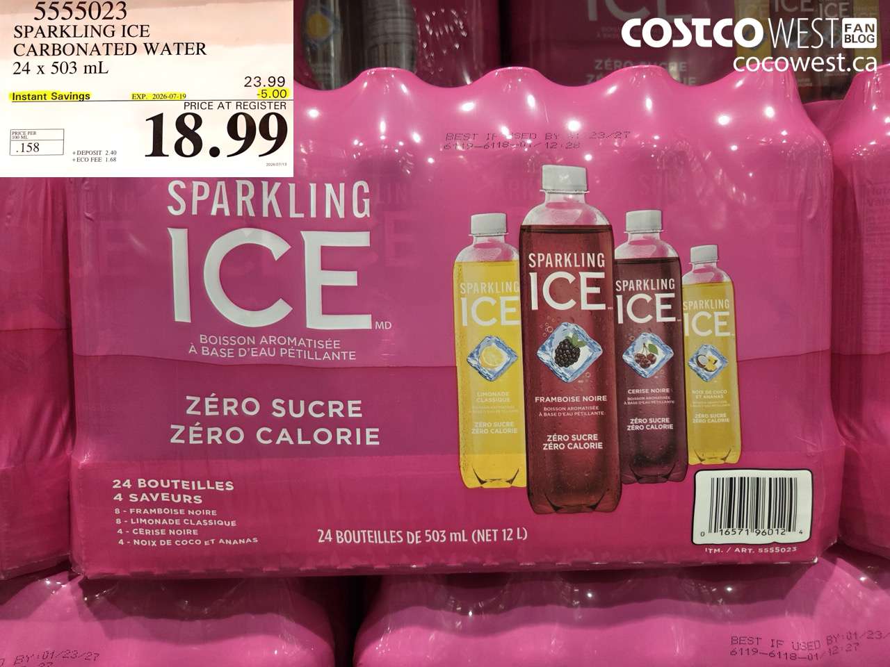 5555023 SPARKLING ICE CARBONATED WATER 24 X 503 ML ($5.00 INSTANT SAVINGS EXPIRES ON 2026-07-19) $18.99