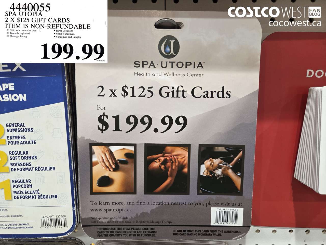 4440055 SPA UTOPIA GIFT CARDS 2 X $125 ITEM IS NON-REFUNDABLE $199.99