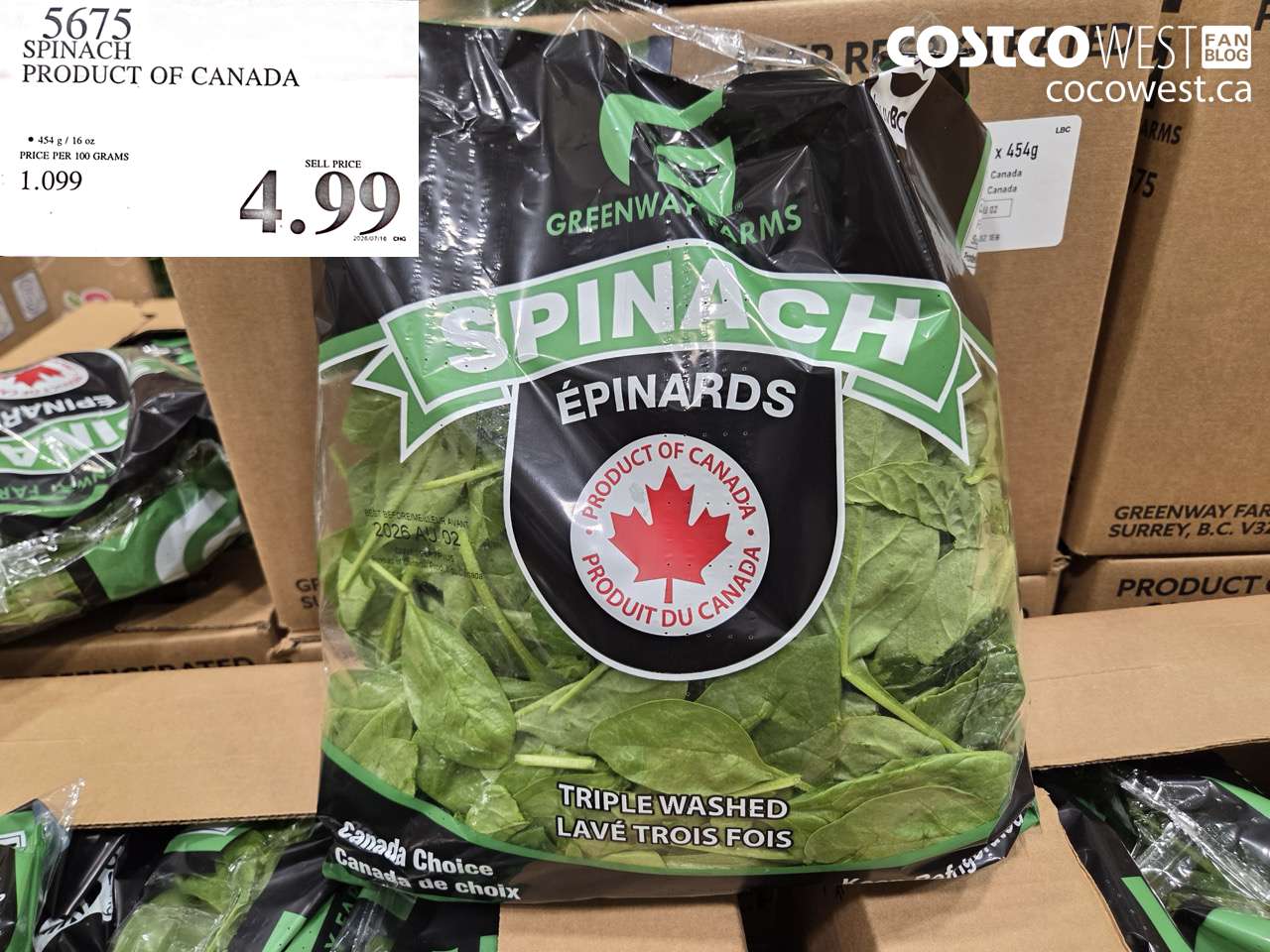 5675 SPINACH PRODUCT OF CANADA $4.99