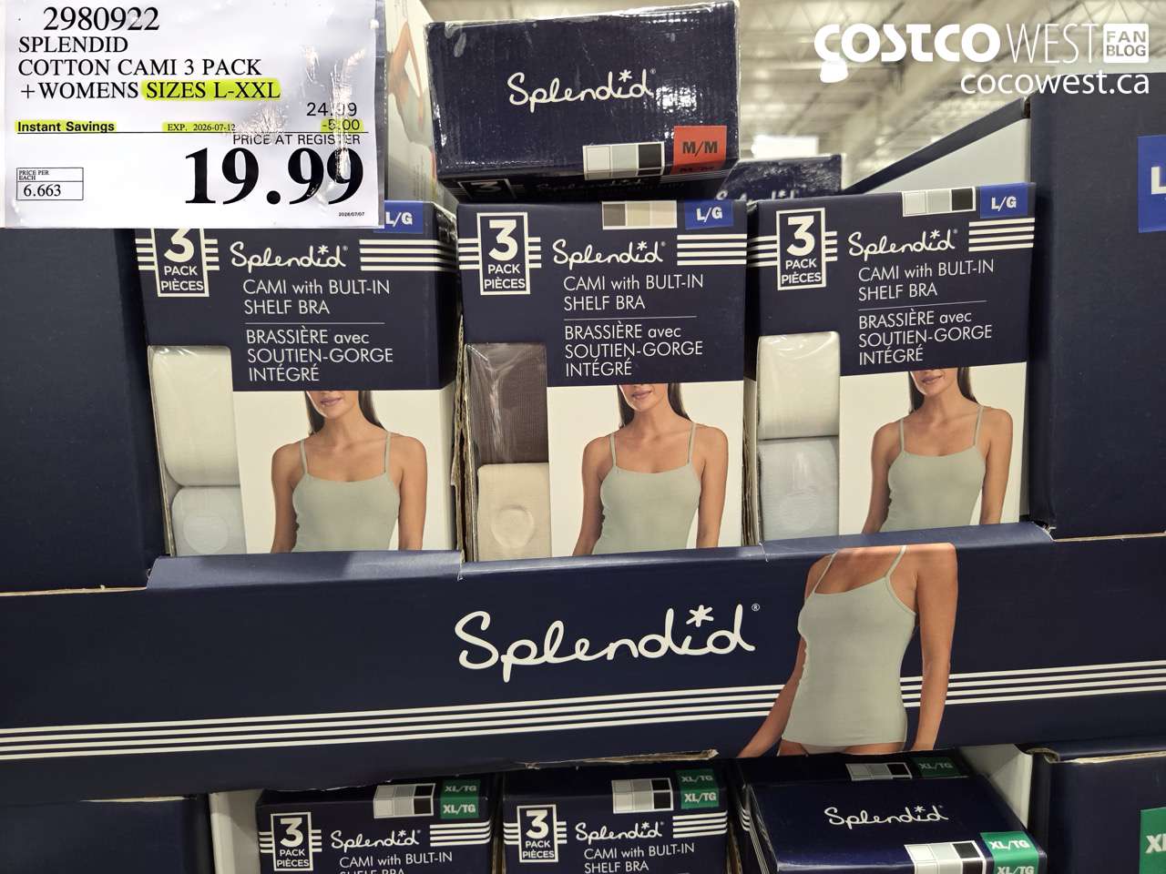 2980922 SPLENDID COTTON CAMI 3 PACK WOMENS SIZES L-XXL ($5.00 INSTANT SAVINGS EXPIRES ON 2026-07-12) $19.99