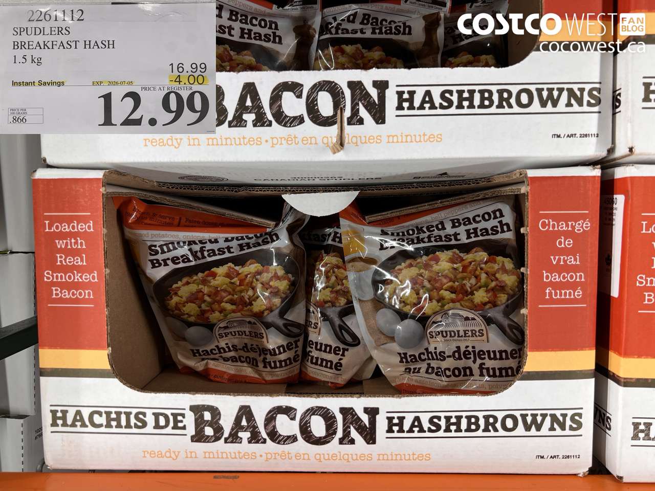 2261112 SPUDLERS BREAKFAST HASH 1.5 KG ($4.00 INSTANT SAVINGS EXPIRES ON 2026-07-05) $12.99