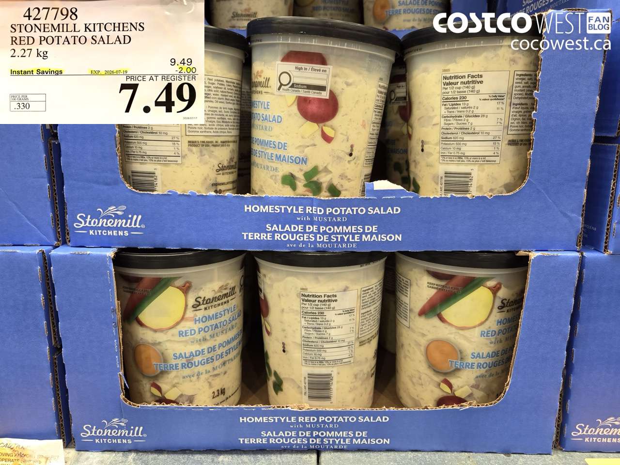 427798 STONEMILL KITCHENS RED POTATO SALAD 2.27 KG ($2.00 INSTANT SAVINGS EXPIRES ON 2026-07-19) $7.49