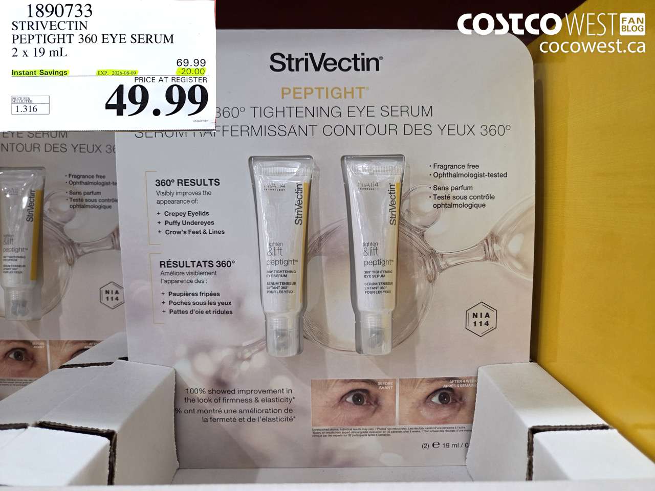 1890733 STRIVECTIN PEPTIGHT 360 EYE SERUM 2 X 19 ML ($20.00 INSTANT SAVINGS EXPIRES ON 2026-08-09) $49.99