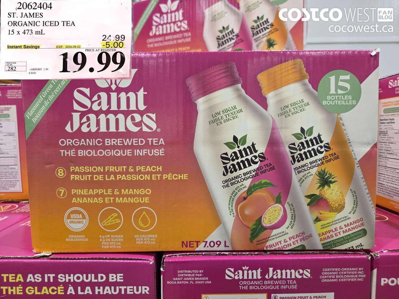 2062404 ST. JAMES ORGANIC ICED TEA 15 X 473 ML ($5.00 INSTANT SAVINGS EXPIRES ON 2026-08-02) $19.99