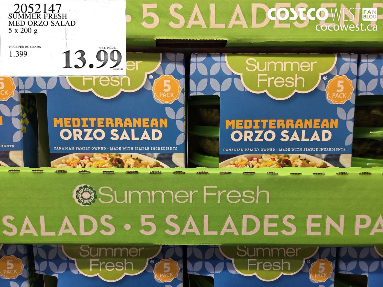 2052147 SUMMER FRESH MED ORZO SALAD 5 X 200 G $13.99