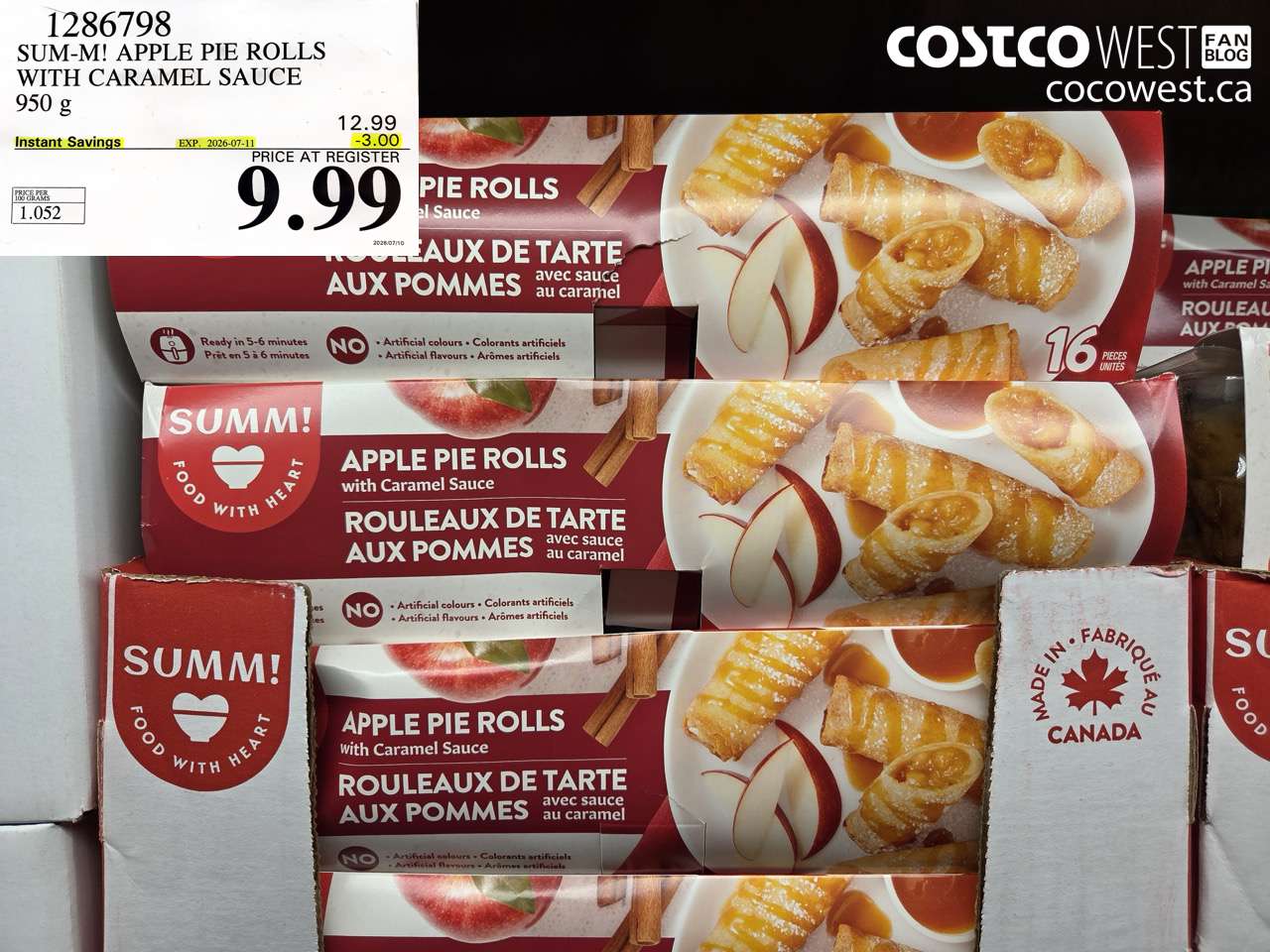 1286798 SUM-M! APPLE PIE ROLLS WITH CARAMEL SAUCE 950 G ($3.00 INSTANT SAVINGS EXPIRES ON 2026-07-11) $9.99