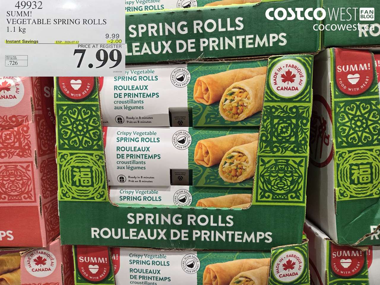 49932 SUMM! VEGETABLE SPRING ROLLS 1.1 KG ($2.00 INSTANT SAVINGS EXPIRES ON 2026-07-12) $7.99
