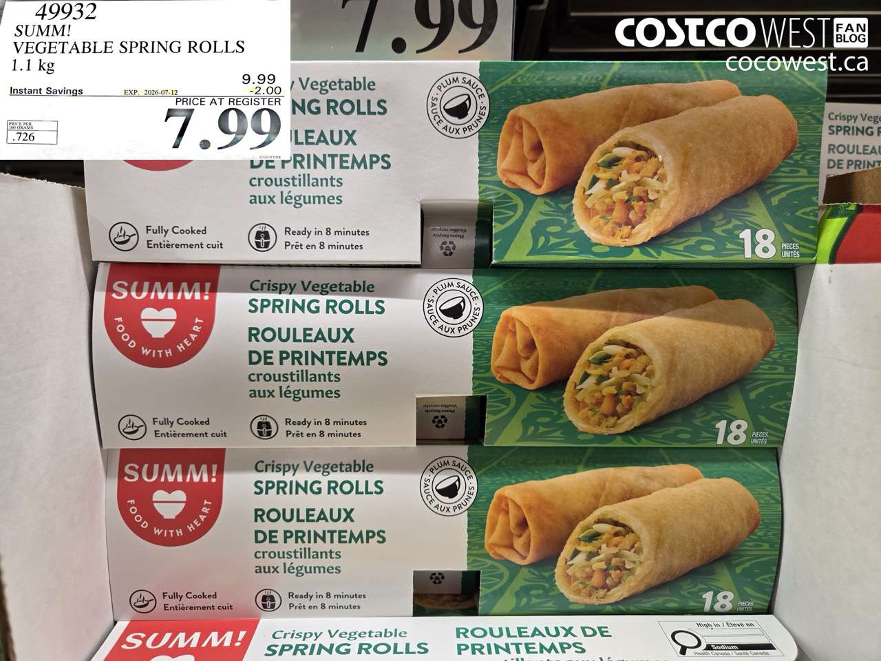 49932 SUMM! VEGETABLE SPRING ROLLS 1.1 KG ($2.00 INSTANT SAVINGS EXPIRES ON 2026-07-12) $7.99