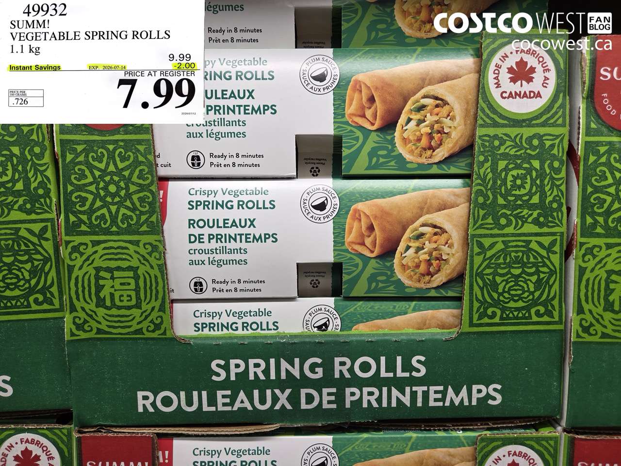 49932 SUMM! VEGETABLE SPRING ROLLS 1.1 KG ($2.00 INSTANT SAVINGS EXPIRES ON 2026-07-14) $7.99
