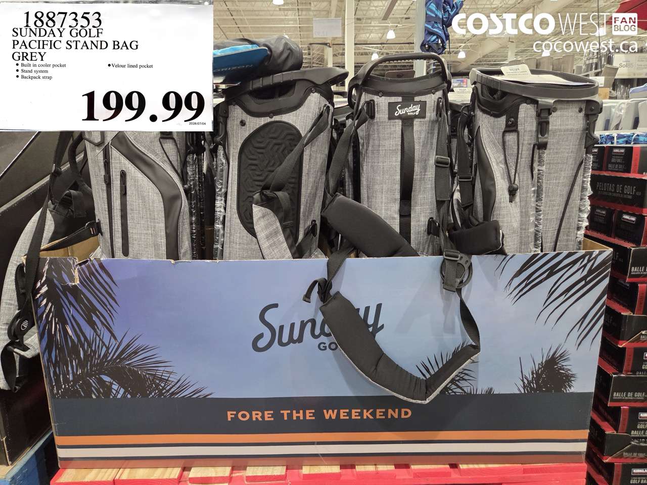 1887353 SUNDAY GOLF PACIFIC STAND BAG GREY $199.99