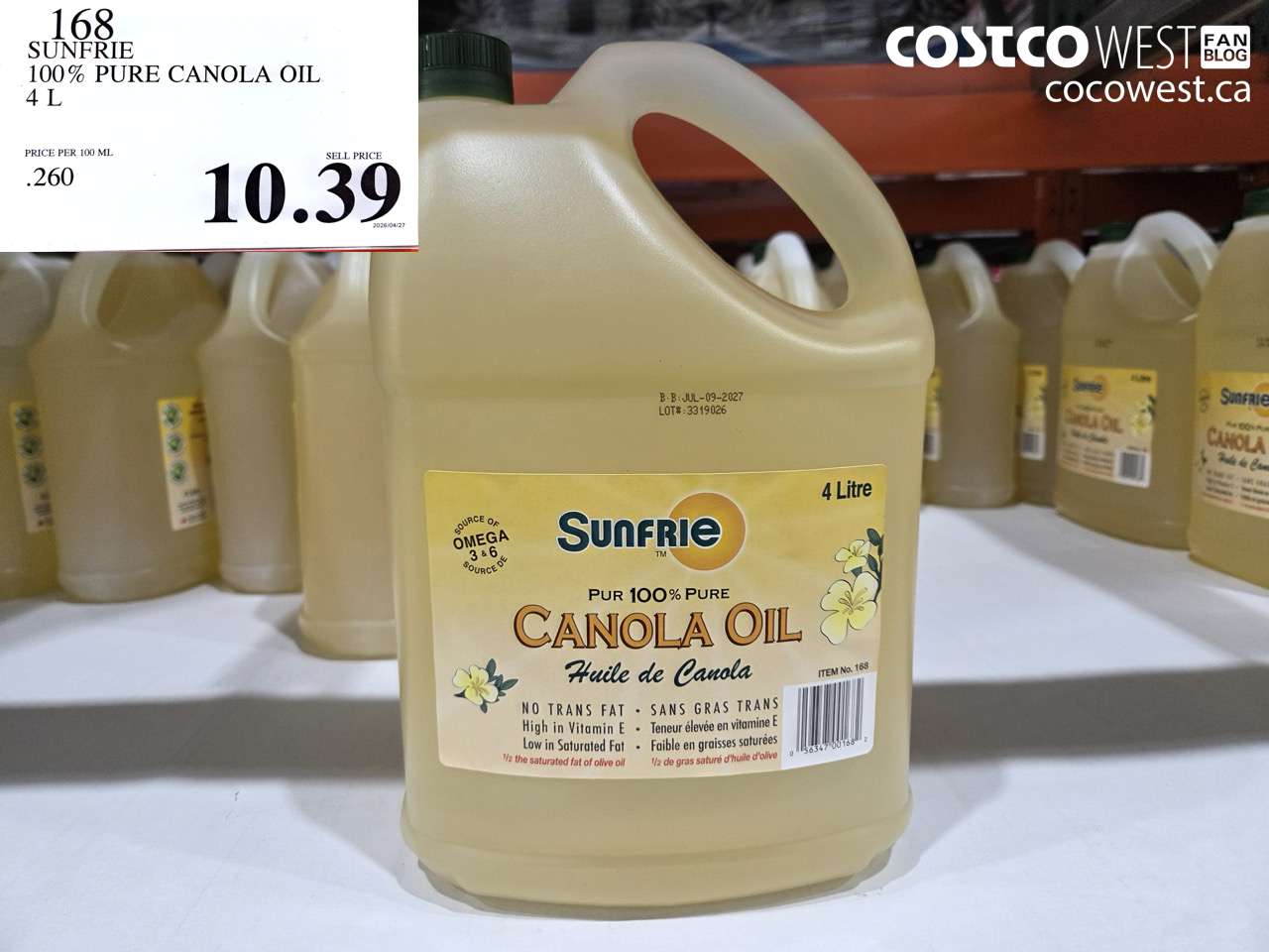 168 SUNERIE 100% PURE CANOLA OIL 4 L $10.39