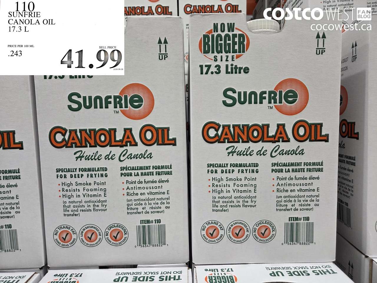 110 SUNFRIE CANOLA OIL 17.3 L $41.99