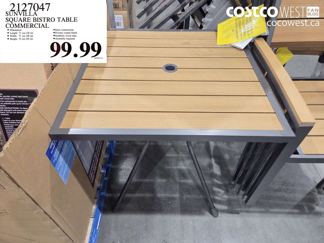 2127047 SUNVILLA SQUARE BISTRO TABLE COMMERCIAL $99.99