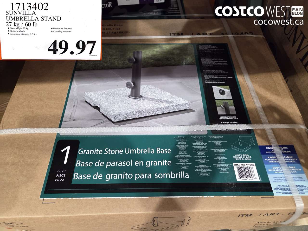1713402 SUNVILLA UMBRELLA STAND 27 KG / 60 LB $49.97