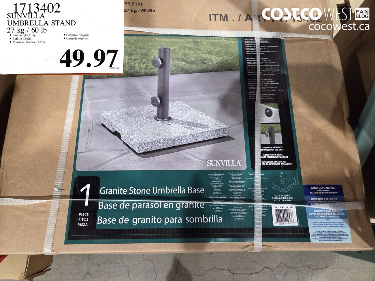 1713402 SUNVILLA UMBRELLA STAND 27 KG / 60 LB $49.97