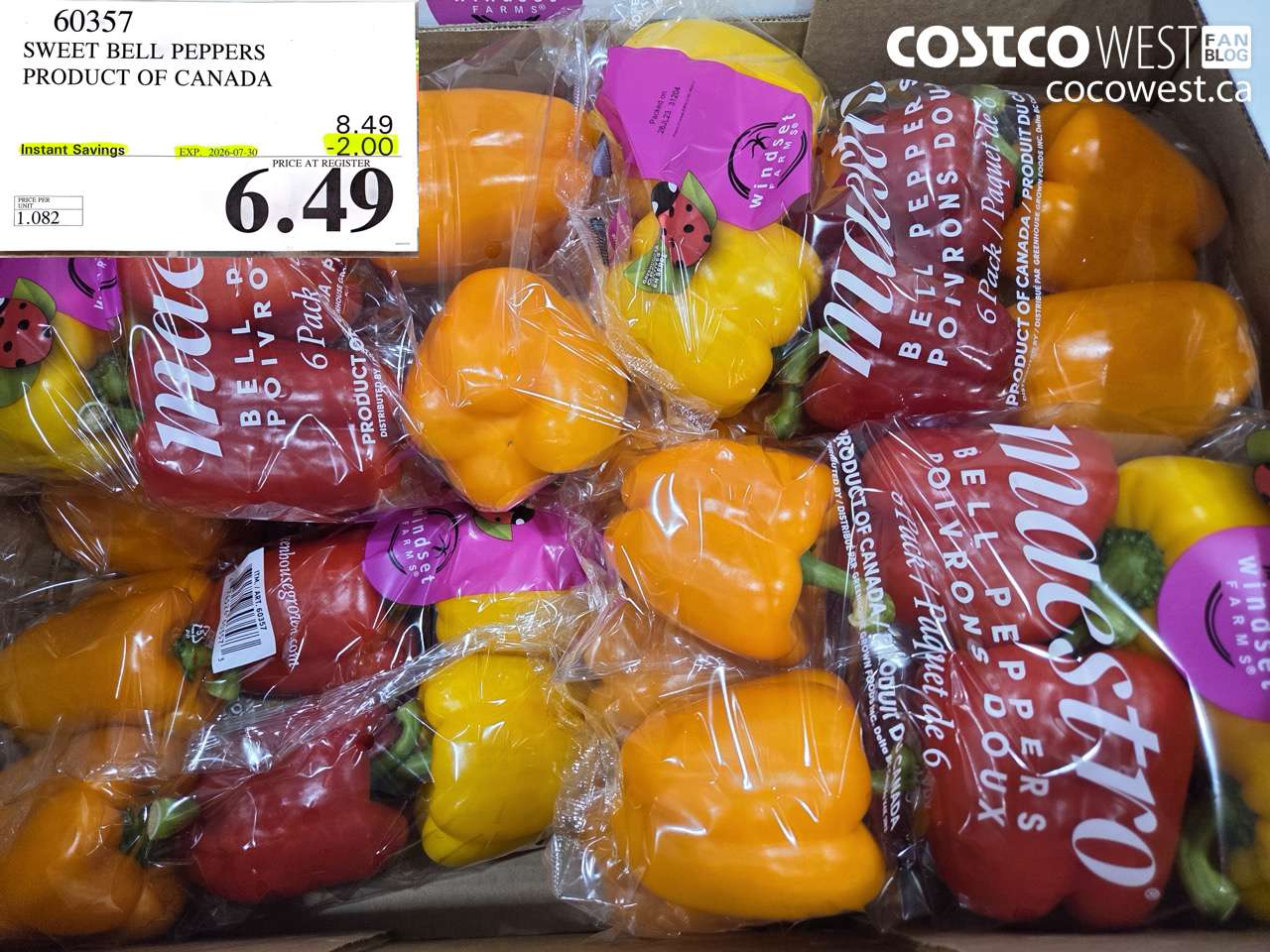 60357 SWEET BELL PEPPERS PRODUCT OF CANADA ($2.00 INSTANT SAVINGS EXPIRES ON 2026-07-30) $6.49
