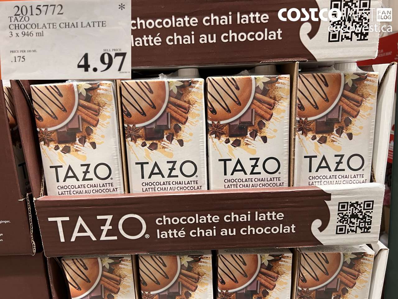 2015772 TAZO CHOCOLATE CHAI LATTE 3 X 946 ML $4.97