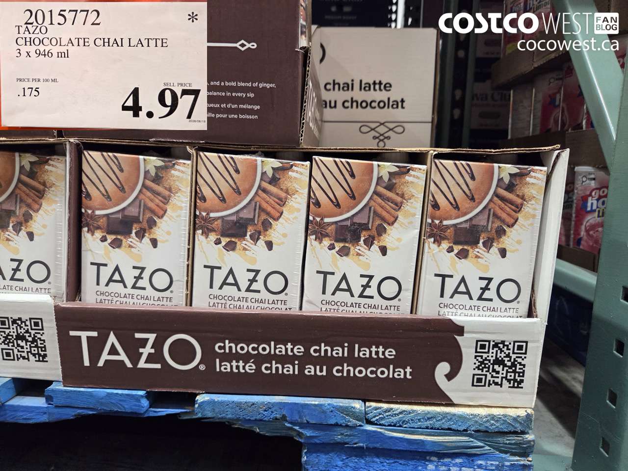 2015772 TAZO CHOCOLATE CHAI LATTE 3 X 946 ML $4.97