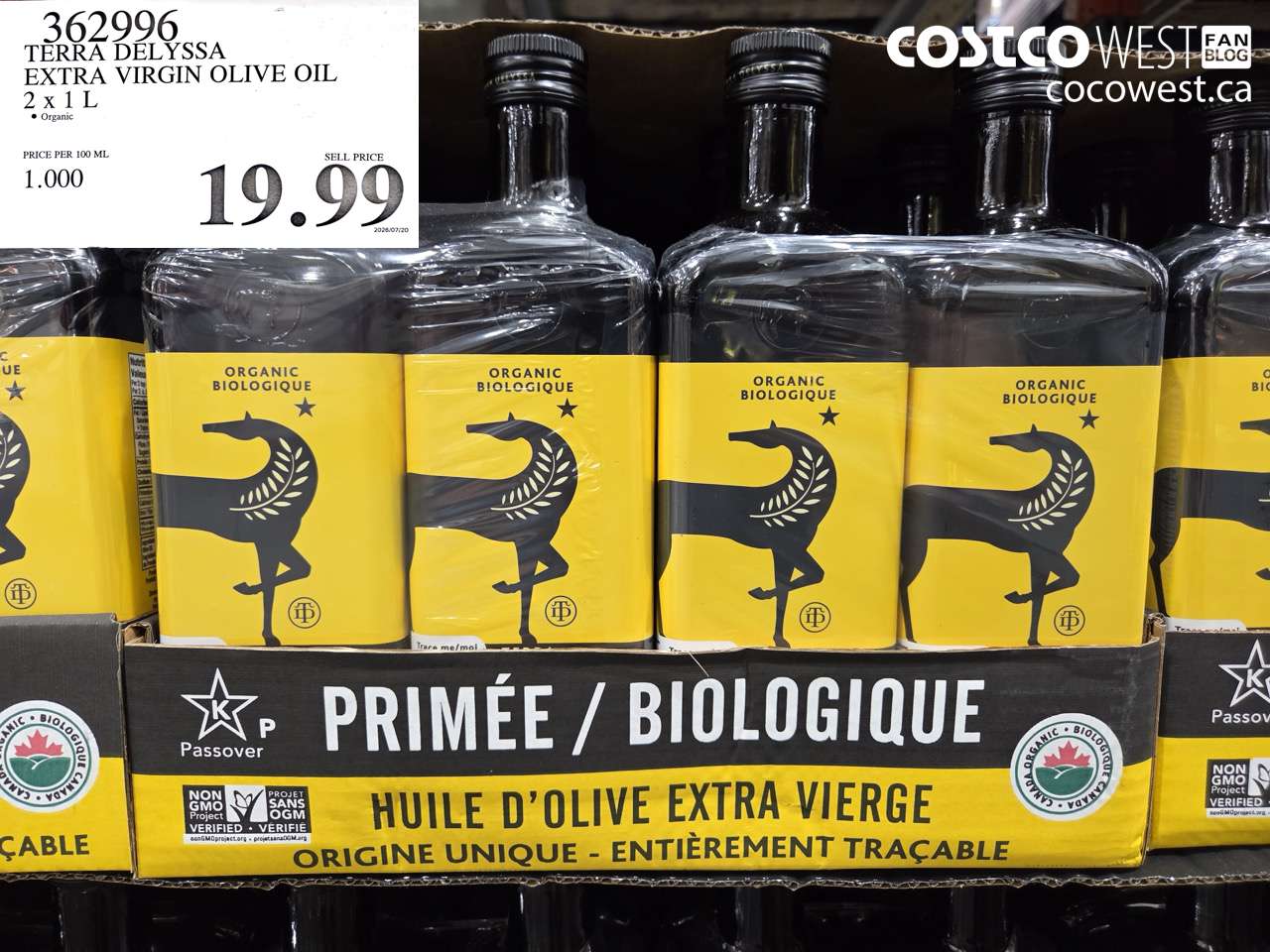 362996 TERRA DELYSSA EXTRA VIRGIN OLIVE OIL 2 X 1 L $19.99
