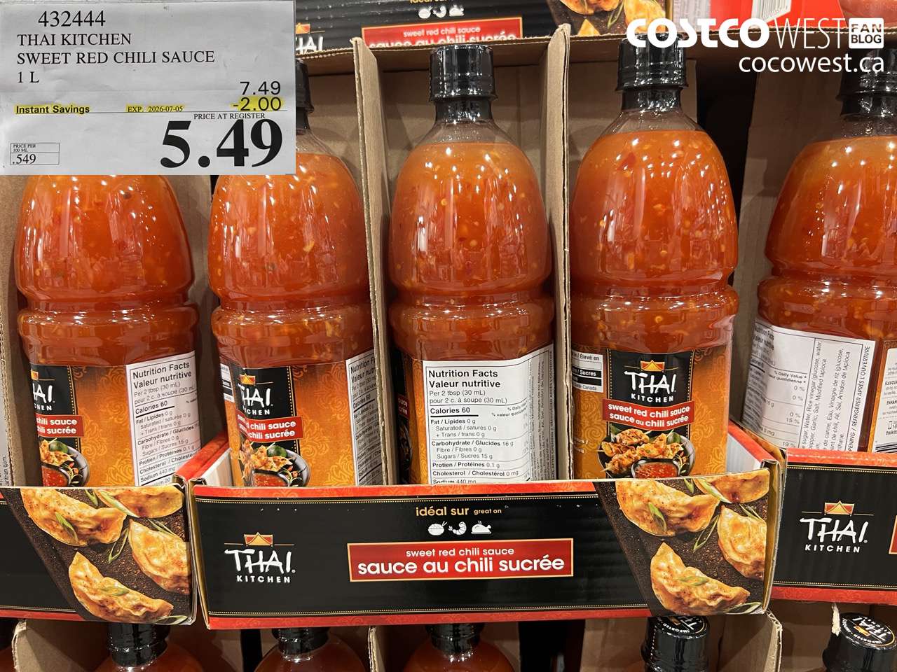 432444 THAI KITCHEN SWEET RED CHILI SAUCE 1 L ($2.00 INSTANT SAVINGS EXPIRES ON 2026-07-05) $5.49