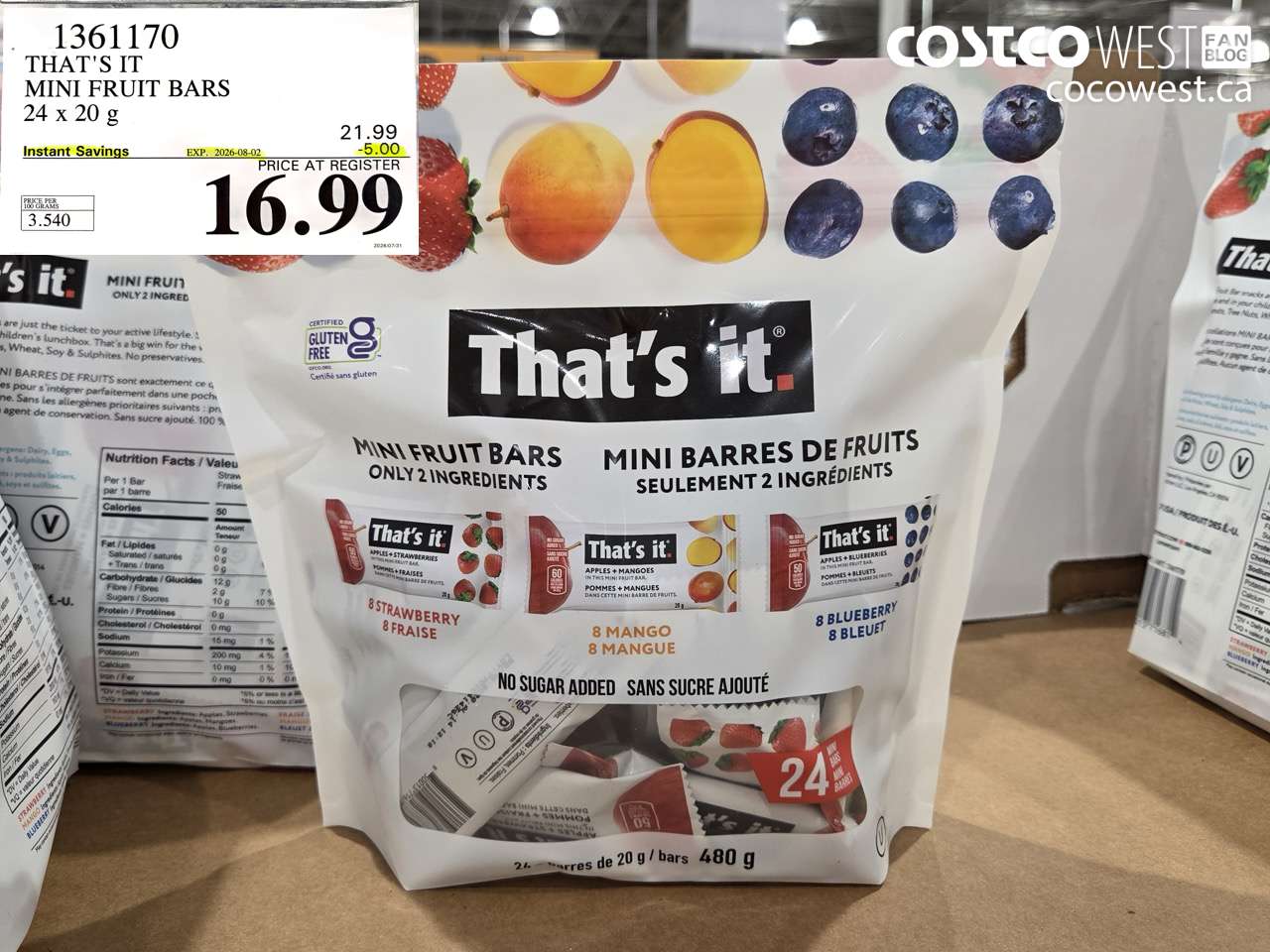 1361170 THAT'S IT MINI FRUIT BARS 24 X 20 G ($5.00 INSTANT SAVINGS EXPIRES ON 2026-08-02) $16.99