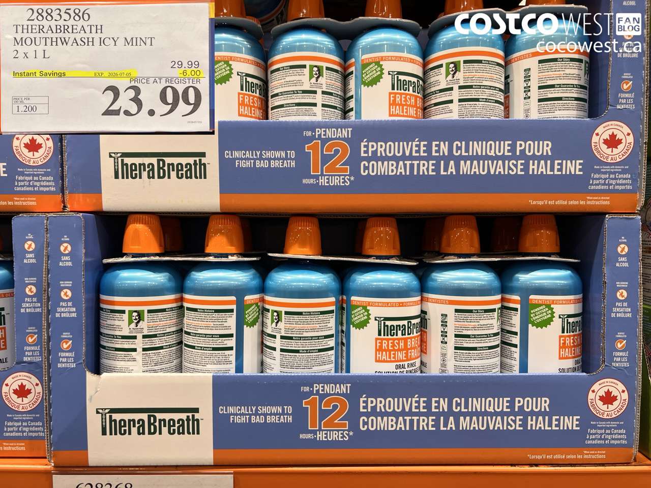 2883586 THERABREATH MOUTHWASH ICY MINT 2 X 1 L ($6.00 INSTANT SAVINGS EXPIRES ON 2026-07-05) $23.99