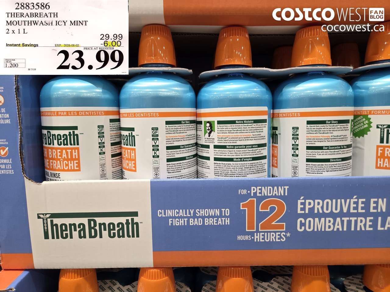 2883586 THERABREATH MOUTHWASH ICY MINT 2 X 1 L ($6.00 INSTANT SAVINGS EXPIRES ON 2026-08-02) $23.99