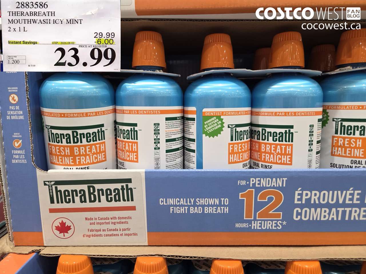 2883586 THERABREATH MOUTHWASH ICY MINT 2 X 1 L ($6.00 INSTANT SAVINGS EXPIRES ON 2026-08-02) $23.99