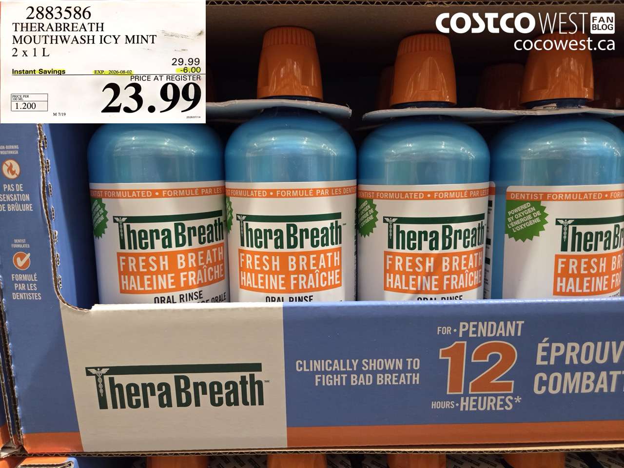 2883586 THERABREATH MOUTHWASH ICY MINT 2 X 1 L ($6.00 INSTANT SAVINGS EXPIRES ON 2026-08-02) $23.99