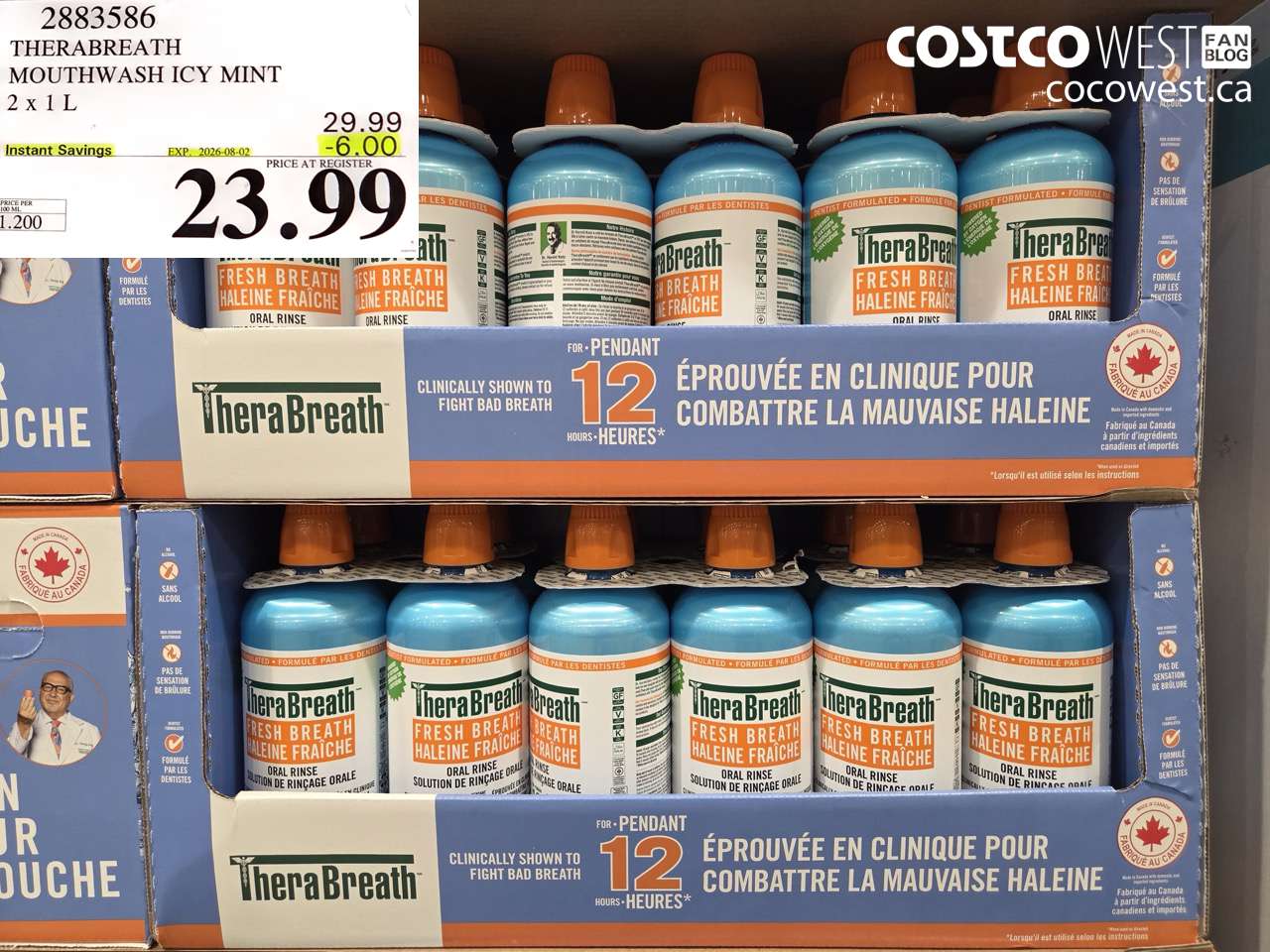 2883586 THERABREATH MOUTHWASH ICY MINT 2 X 1 L ($6.00 INSTANT SAVINGS EXPIRES ON 2026-08-02) $23.99