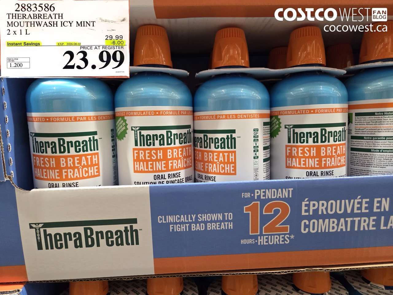2883586 THERABREATH MOUTHWASH ICY MINT 2 X 1 L ($6.00 INSTANT SAVINGS EXPIRES ON 2026-08-02) $23.99