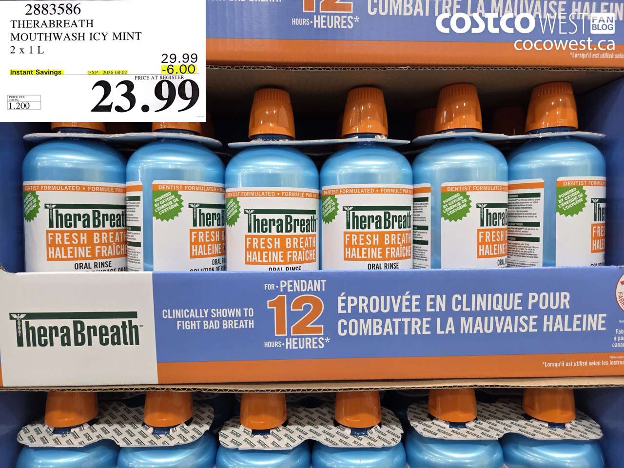 2883586 THERABREATH MOUTHWASH ICY MINT 2 X 1 L ($6.00 INSTANT SAVINGS EXPIRES ON 2026-08-02) $23.99