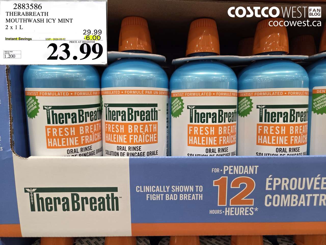 2883586 THERABREATH MOUTHWASH ICY MINT 2 X 1 L ($6.00 INSTANT SAVINGS EXPIRES ON 2026-08-02) $23.99