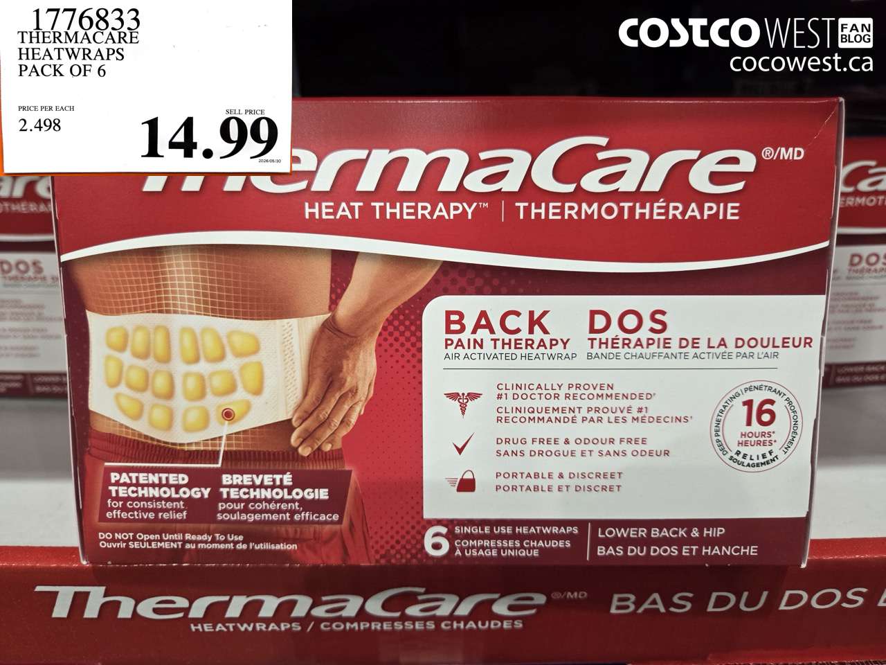 1776833 THERMACARE HEATWRAPS PACK OF 6 $14.99