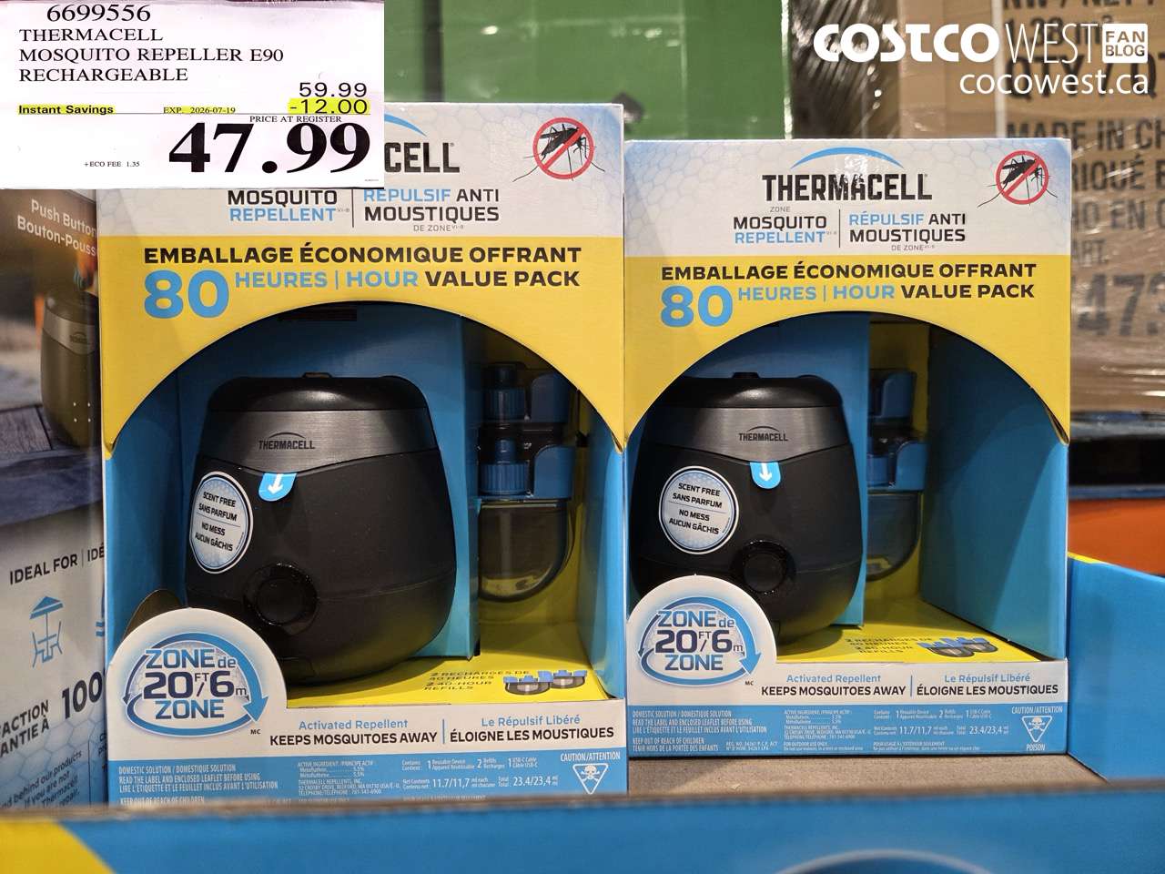 6699556 THERMACELL MOSQUITO REPELLER E90 RECHARGEABLE ($12.00 INSTANT SAVINGS EXPIRES ON 2026-07-19) $47.99