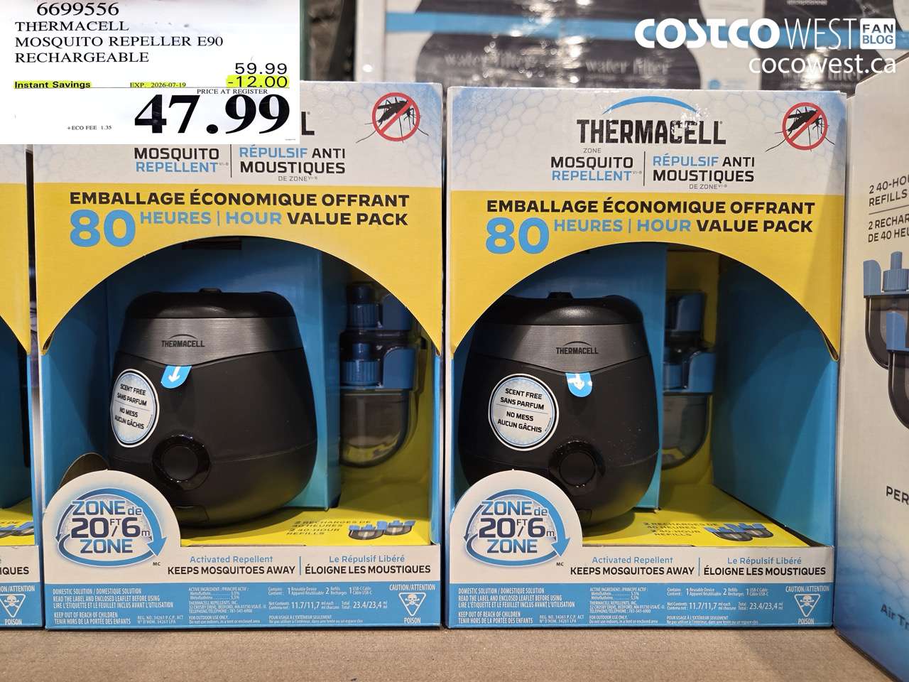 6699556 THERMACELL MOSQUITO REPELLER E90 RECHARGEABLE ($12.00 INSTANT SAVINGS EXPIRES ON 2026-07-19) $47.99