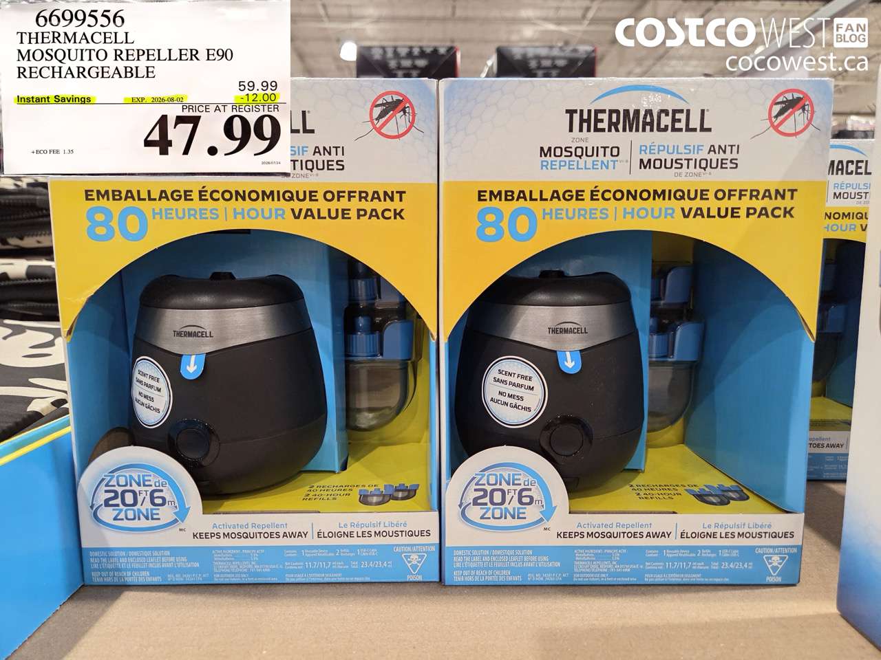 6699556 THERMACELL MOSQUITO REPELLER E90 RECHARGEABLE ($12.00 INSTANT SAVINGS EXPIRES ON 2026-08-02) $47.99