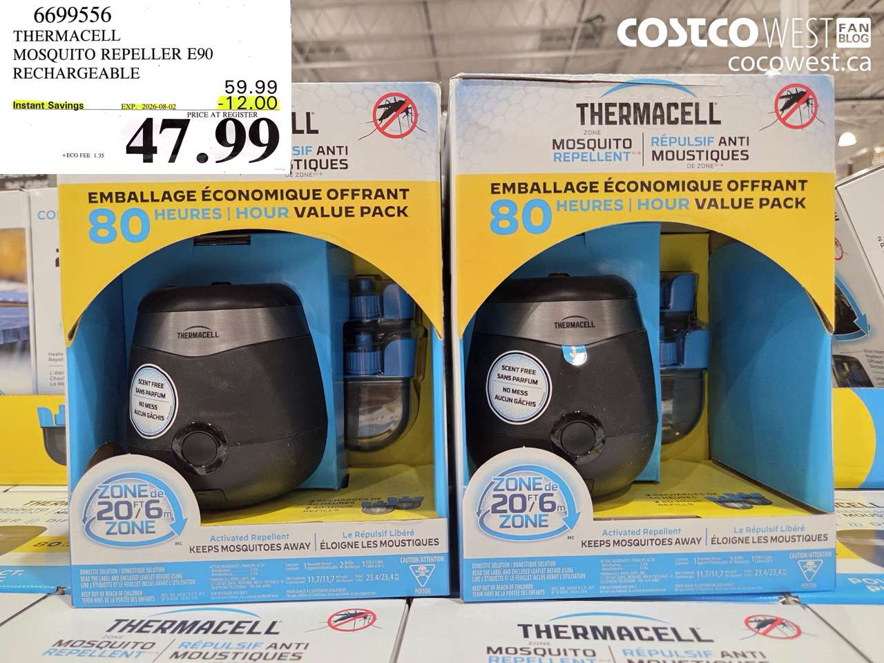 6699556 THERMACELL MOSQUITO REPELLER E90 RECHARGEABLE ($12.00 INSTANT SAVINGS EXPIRES ON 2026-08-02) $47.99