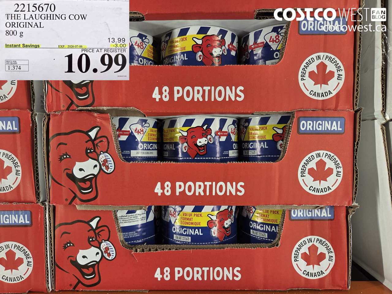 2215670 THE LAUGHING COW ORIGINAL 800 G ($3.00 INSTANT SAVINGS EXPIRES ON 2026-07-06) $10.99