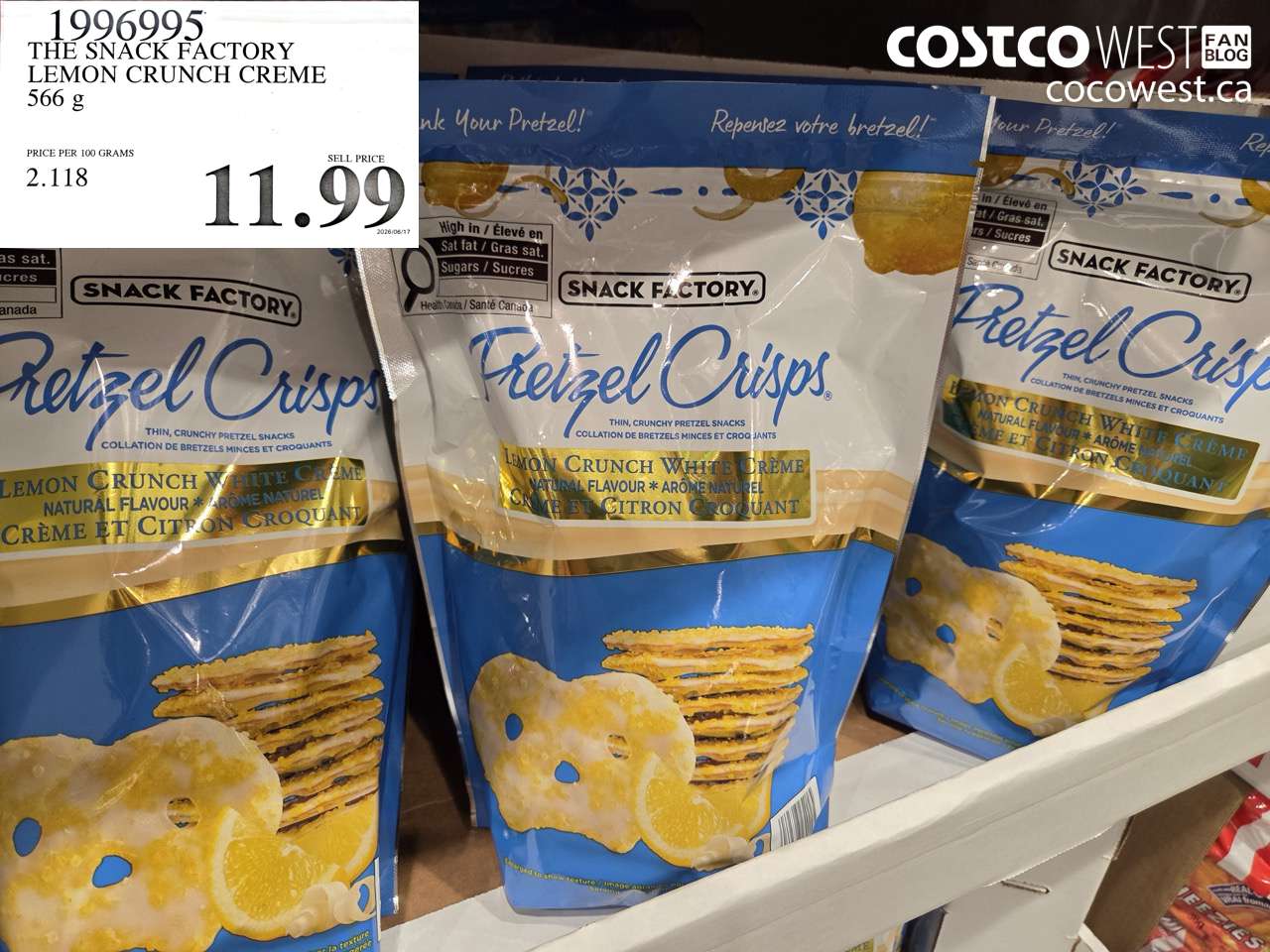 1996995 THE SNACK FACTORY LEMON CRUNCH CREME 566 G $11.99