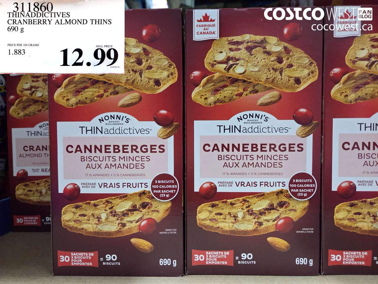 311860 THINADDICTIVES CRANBERRY ALMOND THINS 690 G $12.99