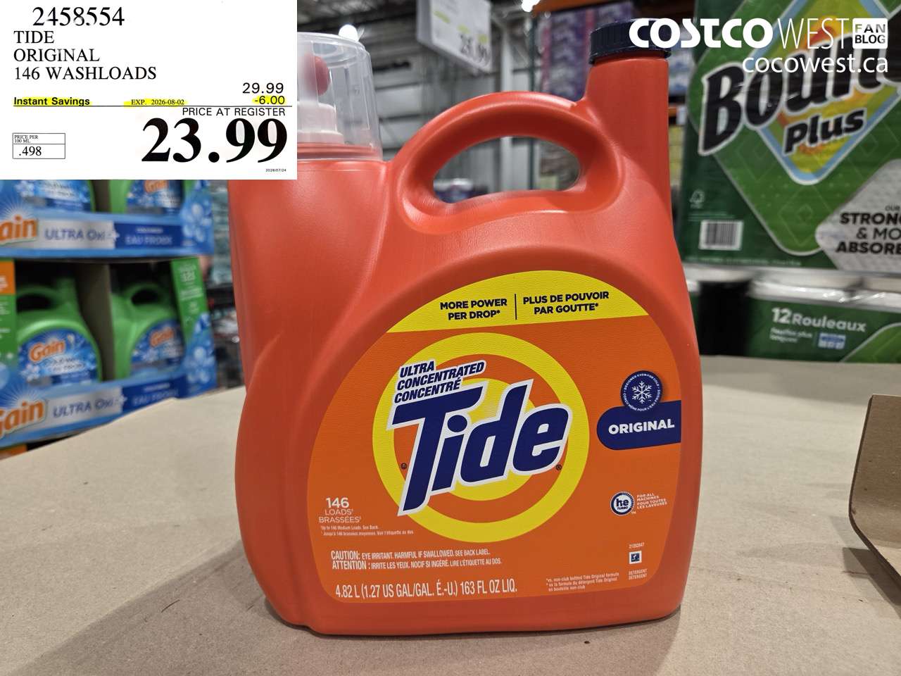 2458554 TIDE ORIGINAL 146 WASHLOADS ($6.00 INSTANT SAVINGS EXPIRES ON 2026-08-02) $23.99